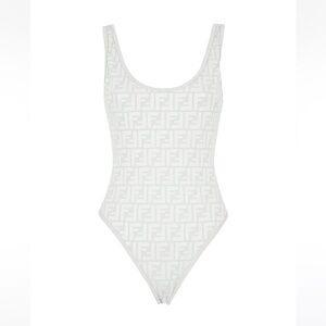Fendi FF Raised Motif One Piece Bathing Suit in White Cream IT 42 US 6 Designer